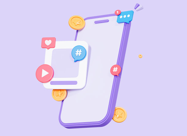 3D手机与张贴和视频在社交媒体。被动收入。内容货币化。通过电影赚钱。在线直播紫色背景上孤立的卡通创意设计图标。三维渲染图片下载