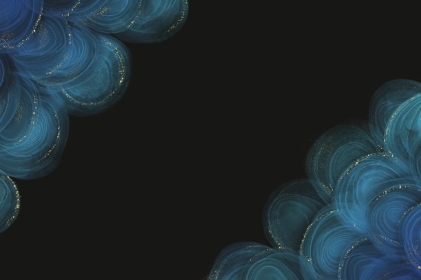 酒精墨艺术暗模板。蓝色和绿色漩涡鳞状图案和金色闪光装饰在黑色背景图片下载