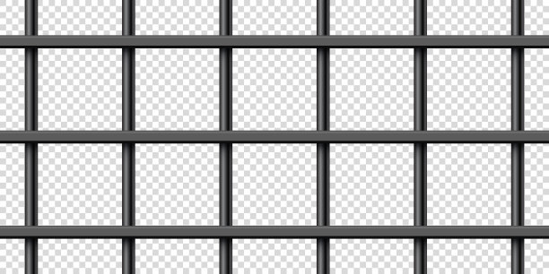 黑色现实金属监狱酒吧。监狱详细牢笼，监狱铁栅栏。犯罪背景模型。矢量图图片下载
