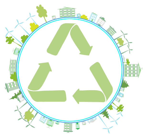 生态城市天际线矢量插图。乡村的绿色城市生活。保护地球就是清洁能源。地球日是对环境的关注。地球掌握在人类手中。图片下载