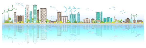 生态城市天际线矢量插图。乡村的绿色城市生活。保护地球就是清洁能源。地球日是对环境的关注。地球掌握在人类手中。图片下载