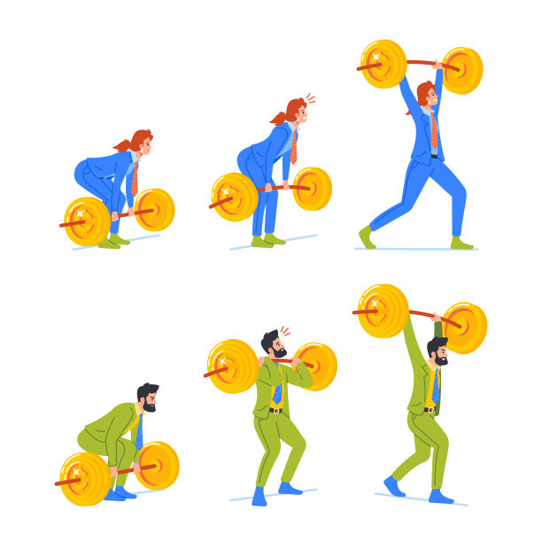 商业人物几乎不用金币举重杠铃，象征着他们对经济实力的渴望图片下载