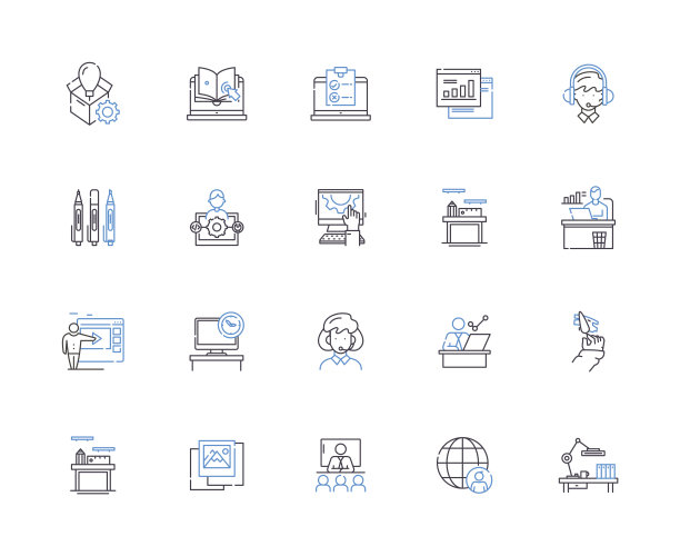 车间大纲图标集合。工作坊，培训，研讨会，教育，会议，技能，类矢量和说明概念集。工艺，研讨会，线性符号辅导图片下载