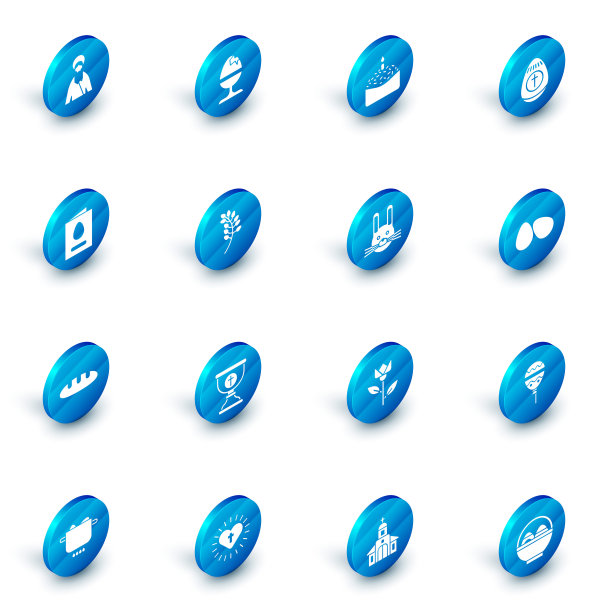 鸡蛋，复活节蛋糕蜡烛，祝福卡，面包，柳叶，鸡蛋和兔子图标。向量图片下载