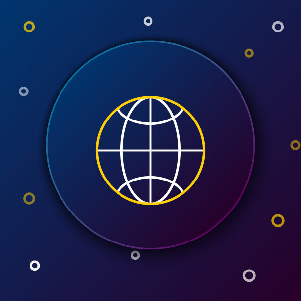 Line全球技术或社交网络图标孤立在蓝色背景上。彩色轮廓概念。向量图片下载