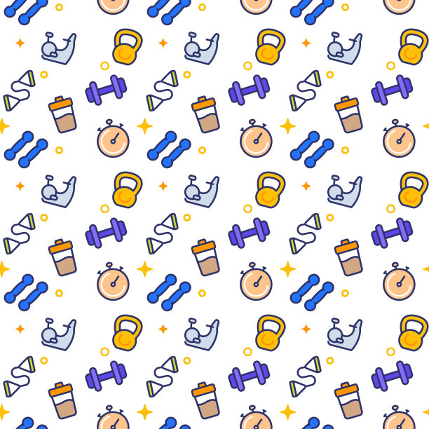 健身模式，无缝背景与健身图标在白色，矢量图片下载