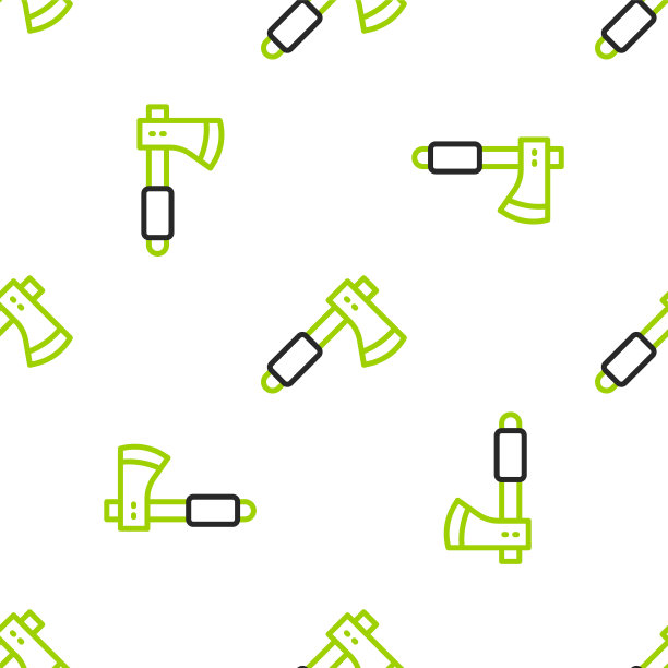 线条木斧图标孤立无缝模式在白色背景。伐木工人斧头。向量图片下载