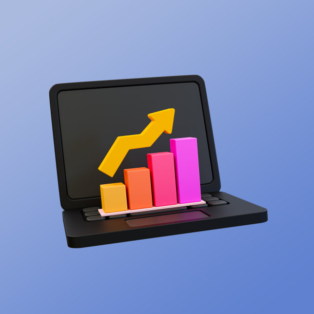 三维最小数据分析图标。飙升的财政。股票。加强货币。笔记本上有个带箭头的条形图。3 d演示。图片下载