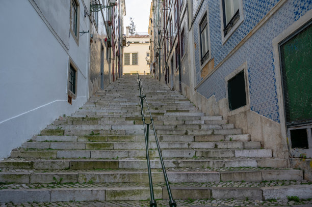 葡萄牙里斯本有楼梯的狭窄街道图片下载