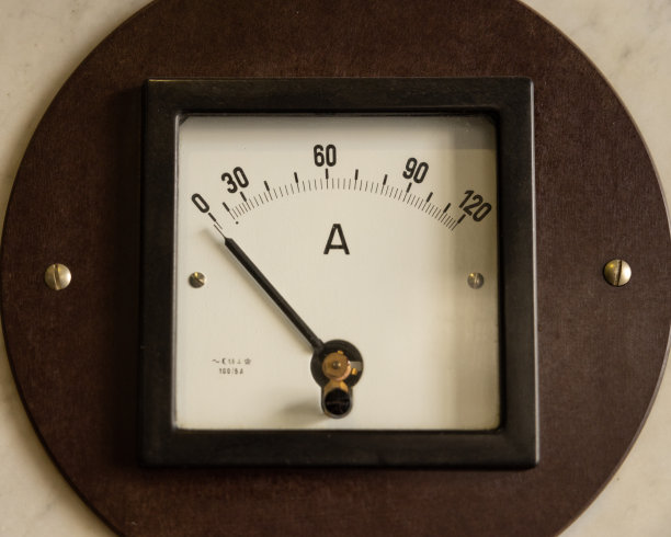 墙上挂着一个木制框架的古董电流表图片下载
