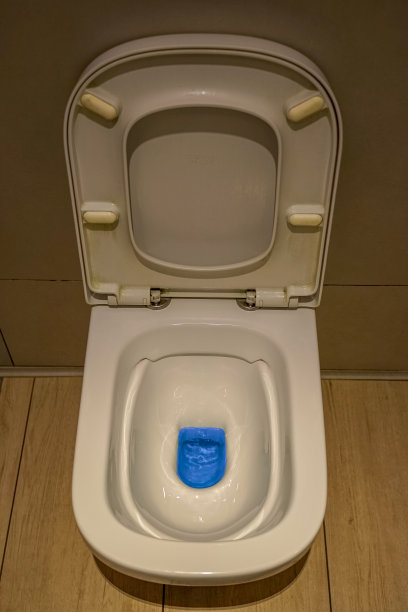 白色的马桶，开盖，蓝色的水图片下载