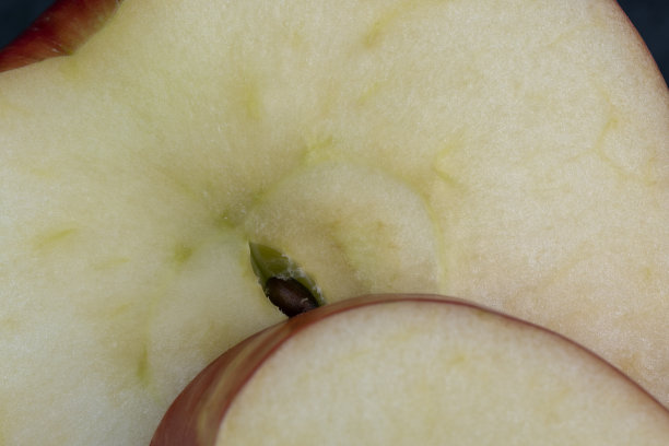 一个成熟酥脆的苹果切成块放在桌子上图片下载