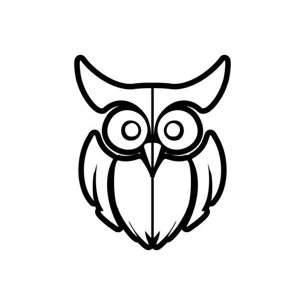 黑色色调主导了猫头鹰的矢量标志，这是巧妙地孤立在白色的背景上。图片下载
