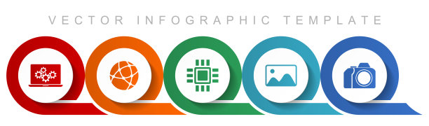 计算机和技术图标集，各种图标，如笔记本电脑，网络，芯片，图像和相机的网页设计和移动应用程序，平面设计信息图形矢量模板在eps 10图片下载