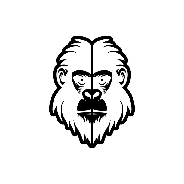 黑白相间的猴子矢量标志巧妙地孤立在纯白色的背景上。图片下载