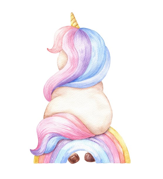 独角兽坐在彩虹水彩插图上。儿童人物设计。图片下载