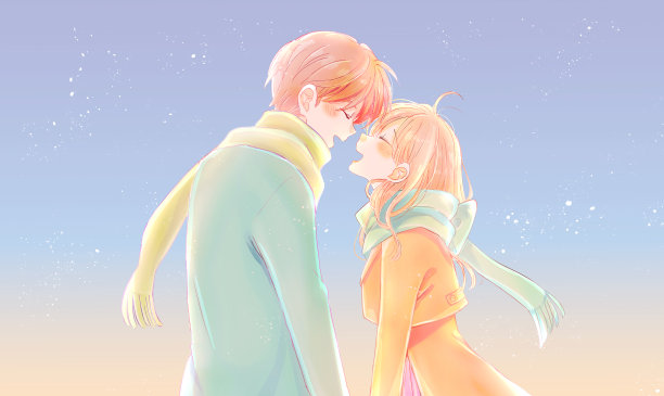 幸福的男人和女人在冬天图片下载