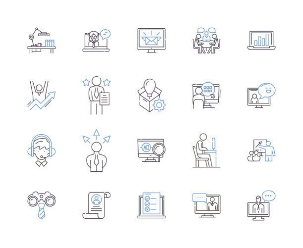 工作团队大纲图标收集。协作，单位，合作，生产，高效，有效，统一的矢量和插图概念集。组，成员，专业线性标识图片下载