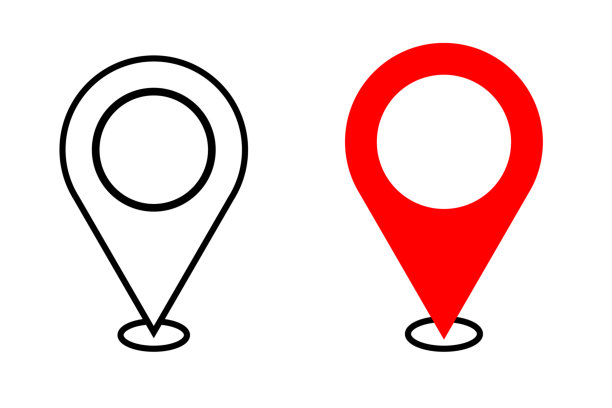 定位地标logo线性图标，GPS导航地图定位图标，地标位置标记旅行距离图标，地址位置指针GPS符号，地理定位GPS标签地图标签图片下载