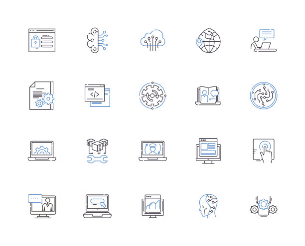 Web编程大纲图标集合。网页，编程，HTML, CSS, JavaScript, AJAX, XML矢量和插图概念集。PHP, MySQL, JQuery线性符号图片下载