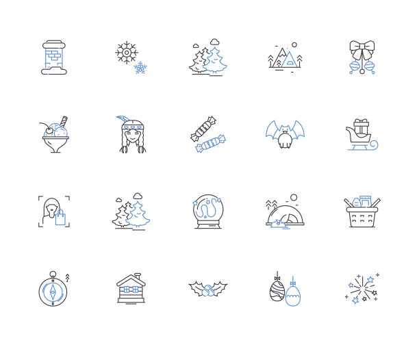 冬季轮廓图标：雪、雨夹雪、寒冷、冰冻等矢量概念集图片下载