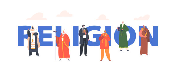 宗教概念，各宗教代表犹太教，佛教，印度教，伊斯兰教和基督教图片下载