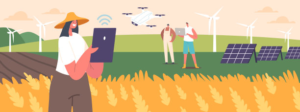 农学家男女角色使用尖端技术，如无人机和传感器来监控智能农场图片下载