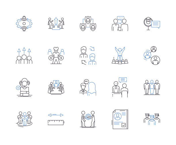 同事大纲图标集合。同事，同事，同事，同事，同志，队友，伙伴矢量和插图概念集。朋友、劳动者、伴侣的线性符号图片下载