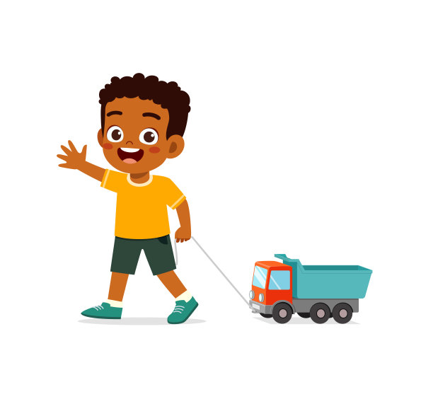 小孩子玩着玩具卡车，觉得很开心图片下载