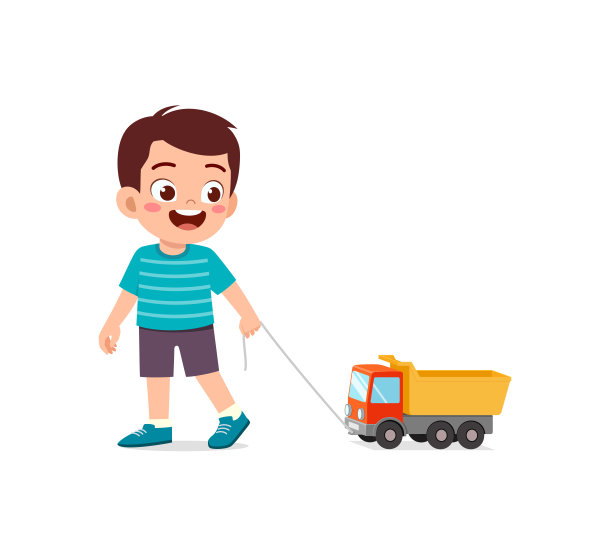 小孩子玩着玩具卡车，觉得很开心图片下载