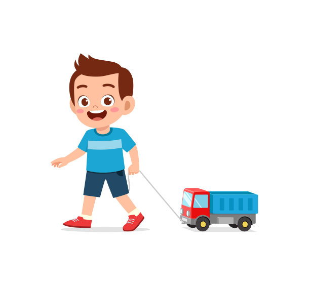 小孩子玩着玩具卡车，觉得很开心图片下载
