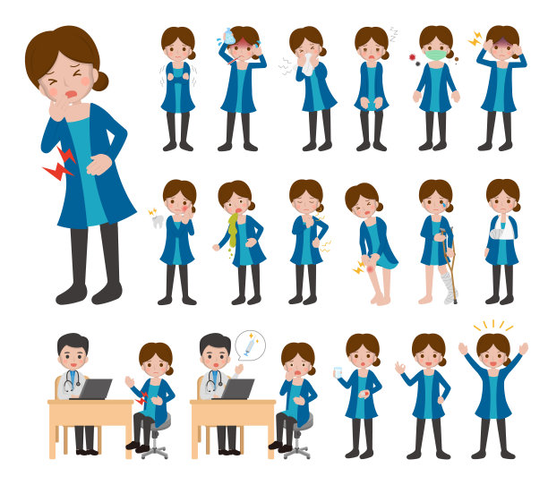 18个日常生活例证载体集妇女感冒或疾病或损伤或炎症或神经痛图片下载