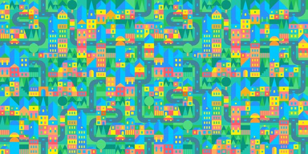 潮流无缝抽象城市矢量包豪斯瑞士几何城市图案设计背景模板图片下载