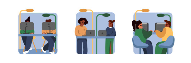 一组在开放空间工作的卡通人物图片下载