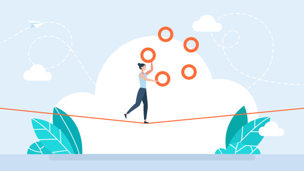 女商人用绳子上的戒指杂耍。“杂耍女经理”在管理多任务中表现出技巧和控制能力。财富管理。业务风险概念。平面矢量图图片下载