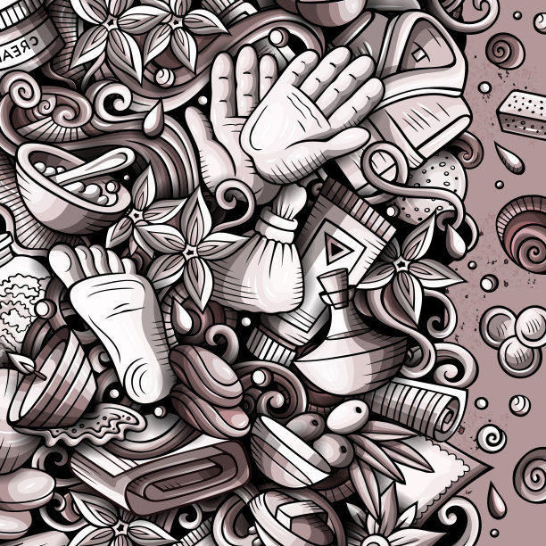 按摩手绘矢量涂鸦插图。Spa沙龙框架卡图片下载