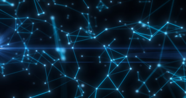 抽象高科技蓝色发光线与点和丛三角形，抽象的背景图片下载