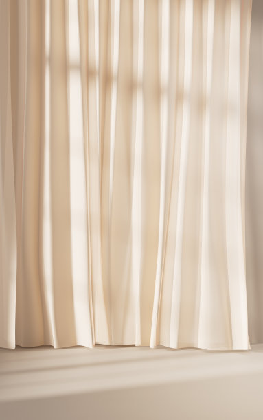 黄色窗帘与阳光进来，3d渲染。图片下载