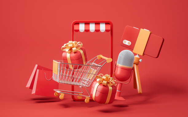 麦克风直播和礼盒，3d渲染。图片下载