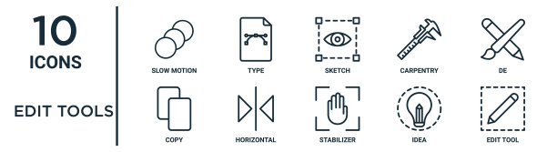 编辑工具大纲图标集包括细线慢动作，草图，de，水平，想法，编辑工具，复制图标的报告，演示文稿，图表，网页设计图片下载