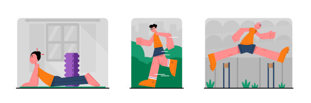 不同的卡通人物在室内和室外做运动图片下载