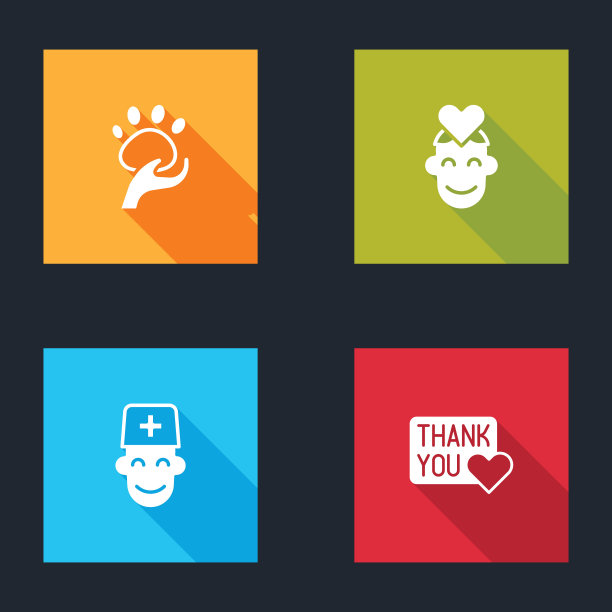 设置动物志愿者、志愿者、男性医生和爱心图标的谢谢。向量图片下载