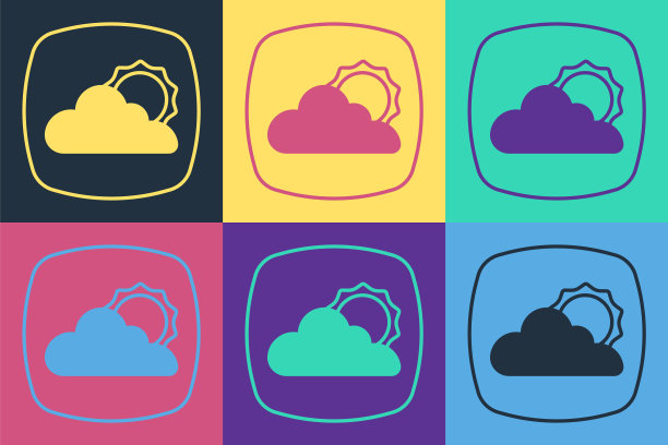 波普艺术天气预报图标孤立的颜色背景。向量图片下载