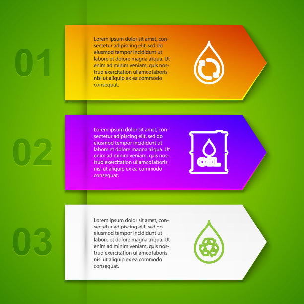 设置线回收干净的水，油桶，购物袋与回收。业务信息图模板。向量图片下载