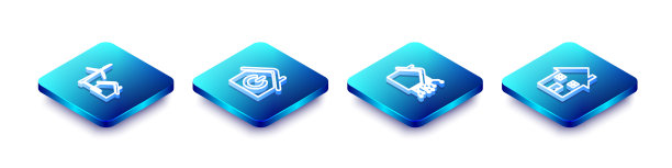 设置等距线房子与风力发电机，智能家居，和图标。向量图片下载