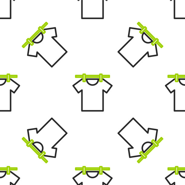 线条晾晒衣服图标孤立的无缝模式在白色背景。干净的衬衫。用晾衣夹在绳子上洗衣服。衣物保养和整洁。向量图片下载