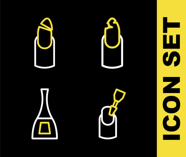 套装线断甲，指甲铣刀，指甲油瓶和图标。向量图片下载