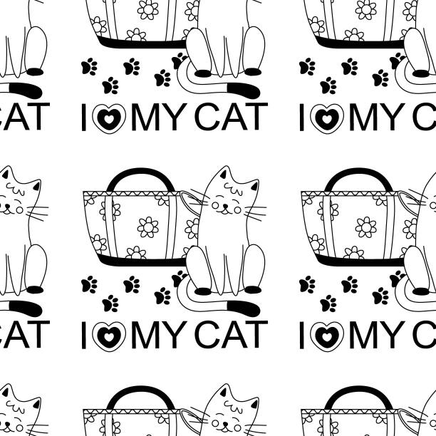 图案带载体，袋动物，猫，狗，文字我爱我的猫，宠物护理。图片下载