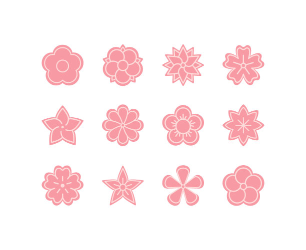 花平线图标设置。美丽的花园植物-郁金香，洋甘菊，向日葵，玫瑰，康乃馨。白色背景上孤立的图标，用于网站和应用程序图片下载