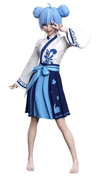 白色背景上的3D动漫女孩图片下载